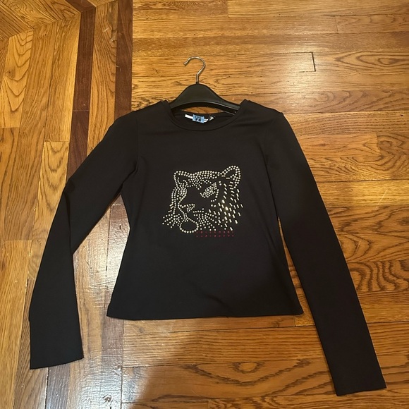 Necessary Objects Black Long Sleeve Top with Rhinestone Tiger Design Size Small - Picture 1 of 7